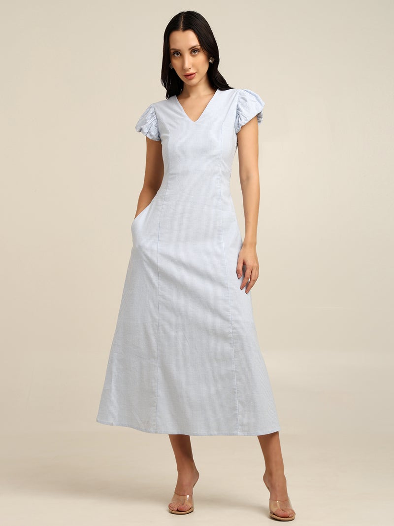 7OUNCE Blue Striped Maxi Dress for Women - Image 1